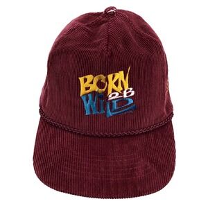 Vintage Corduroy Trucker Hat Cap Snapback Cord Rope Born 2B Wild Maroon 90s